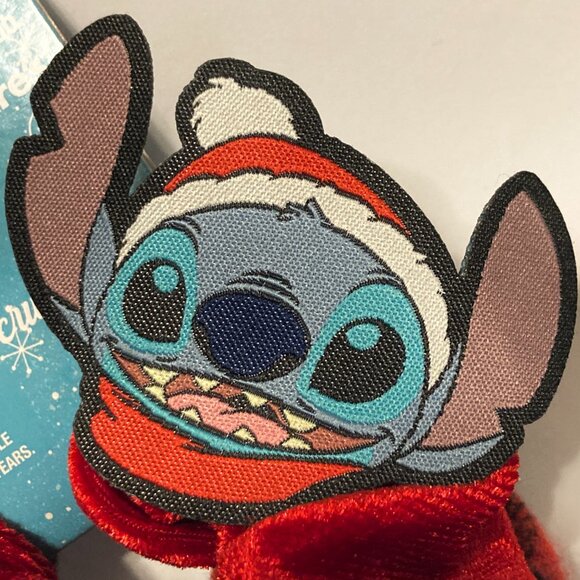 Disney Stitch Christmas Hair Scrunchie 2 Pack Santa Hat Plaid Bells Red NWT - Picture 3 of 9